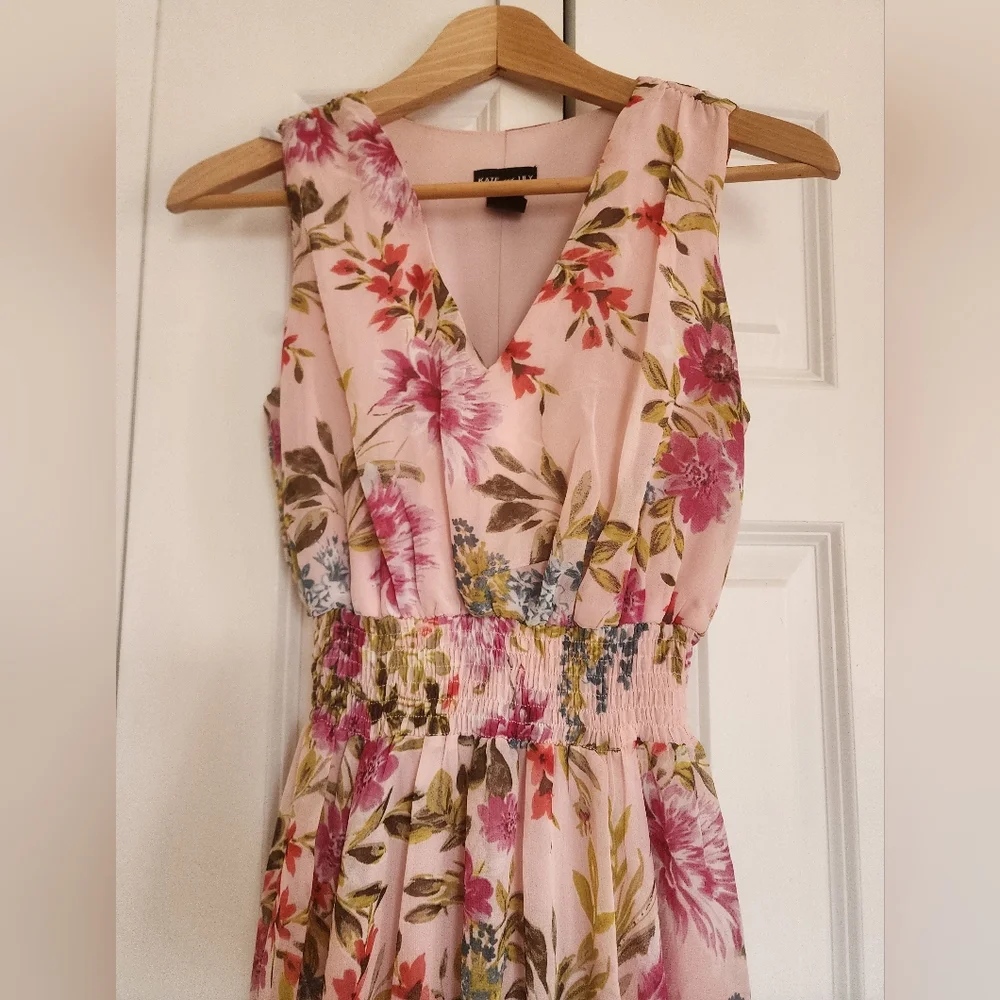 Size 4 Kate And Lily Dresses Pink Floral Smocked Waist Midi Dress - Picture 8 of 10